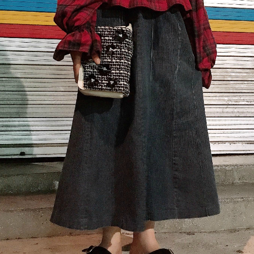 [JPN] 블루 면혼방 롱스커트