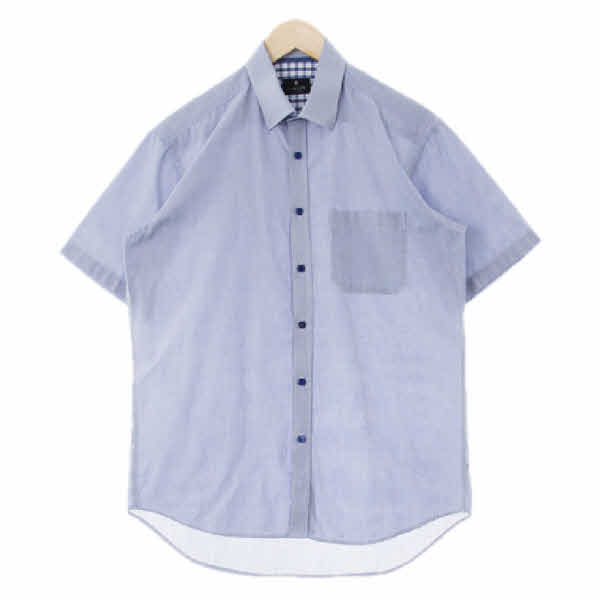 랑방 블루 체크 면 포켓반팔셔츠 