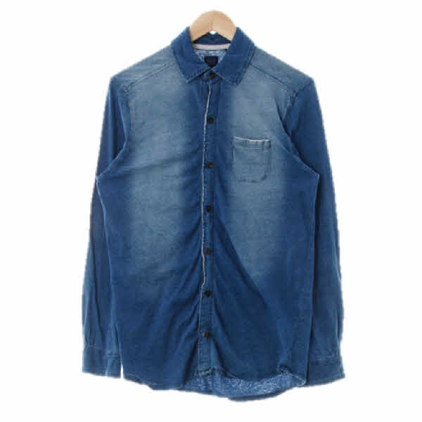 blue 블루 면 포켓긴팔셔츠 