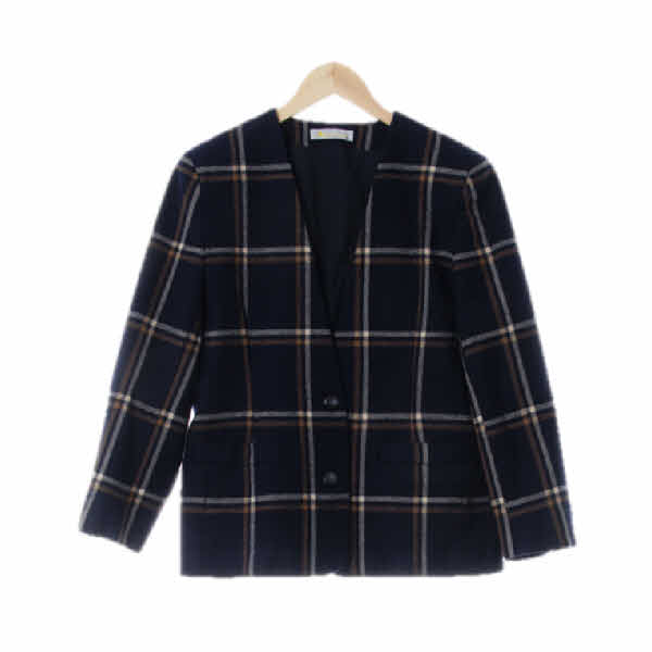 [JPN] aquascutum 네이비베이지 체크 울 노카라브이넥자켓 