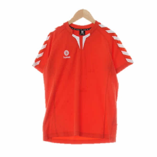 hummel 레드화이트 화살표패턴 슬리브라인스포츠반팔티