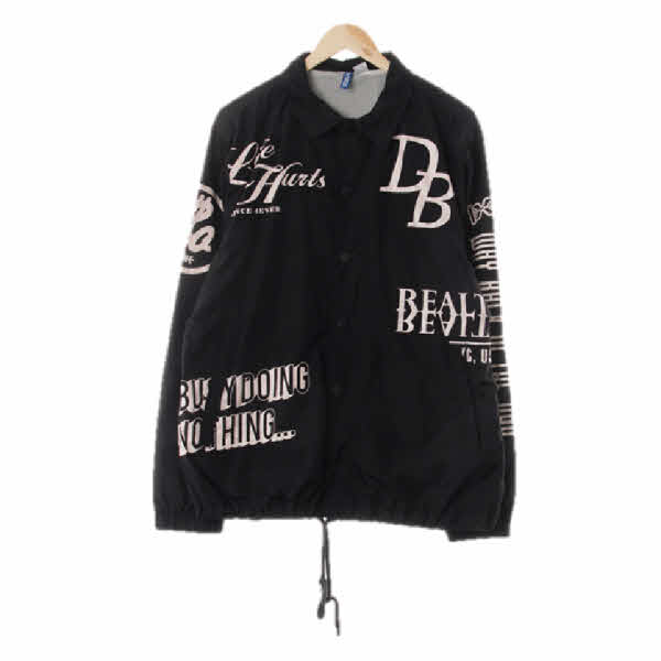 h&m 블랙 프린팅 레터링똑딱이윈드브레이커