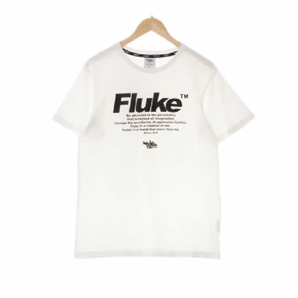 fluke 화이트블랙 프린팅 면 크루넥반팔티