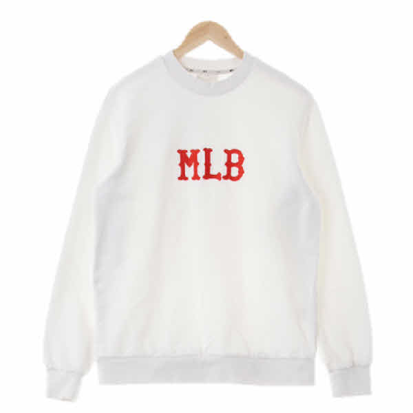 MLB 화이트 면 자수빅로고크루넥맨투맨