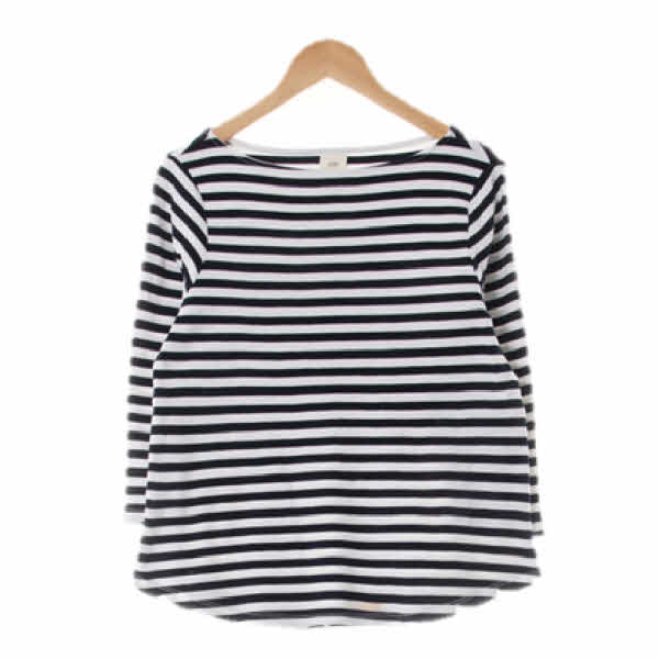 h&m 화이트네이비 스트라이프 면 라운드컷보트넥7부티