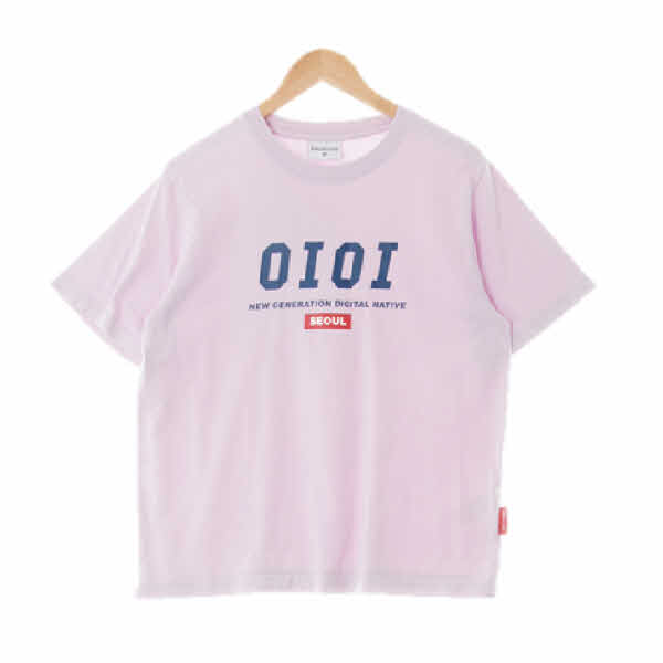 oioi 라이트퍼플 프린팅 면 빅로고라운드반팔티