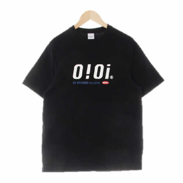 oioi 블랙 프린팅 면 빅로고크루넥반팔티