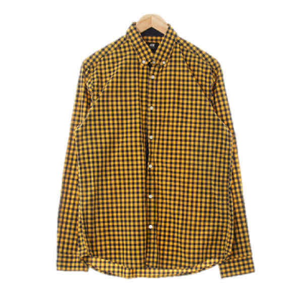 h&m 옐로우블랙 체크 면 레귤러핏캐주얼셔츠