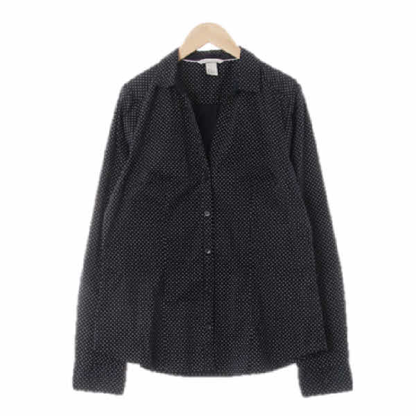 h&m 블랙크림 도트패턴 면혼방 긴팔카라블라우스