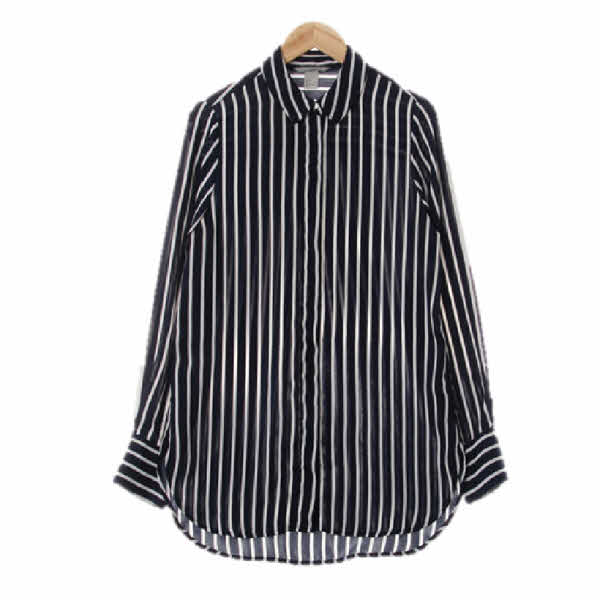 h&m 네이비화이트 스트라이프 히든버튼라운드카라블라우스