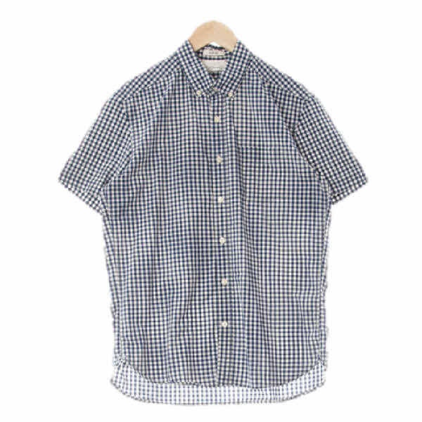 h&m 네이비 체크 면 레귤러핏반팔셔츠