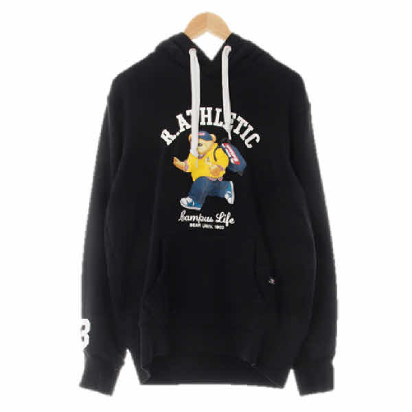 Rathletic jeans 블랙 프린팅 면 빅끈후드티