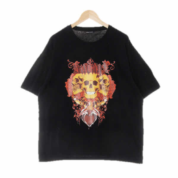 shein 블랙 프린팅 면 해골크루넥반팔티