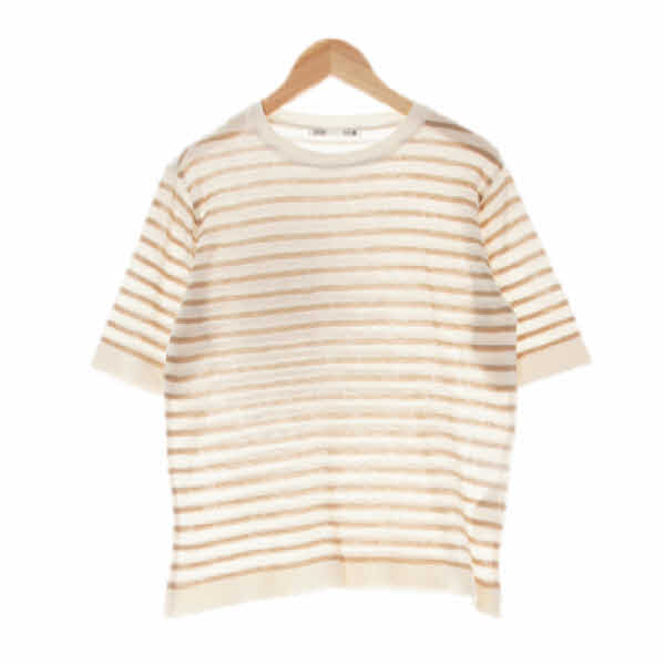mixxo 아이보리베이지 스트라이프 라운드반팔니트