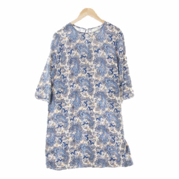 h&m 블루믹스 페이즐리 비스코스 나팔하프소매원피스