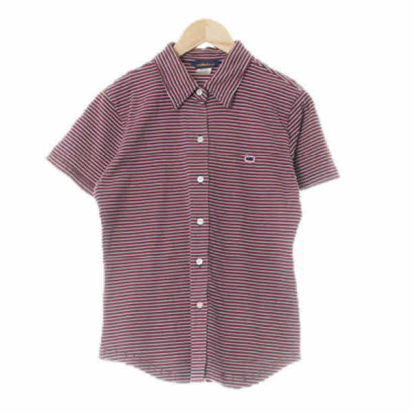 [JPN] woolrich 네이비레드 스트라이프 면 피케반팔셔츠
