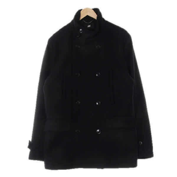 h&m 블랙 울혼방 하이넥더블하프코트