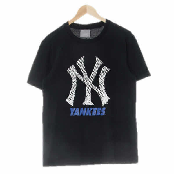 MLB 블랙 프린팅 면혼방 NY양키스크루넥반팔티