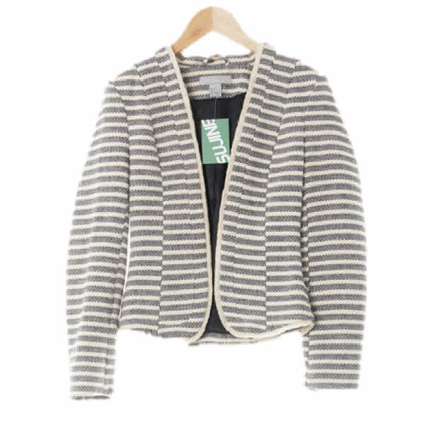 h&m 블랙아이보리 스트라이프 면혼방 수술오픈형숏자켓