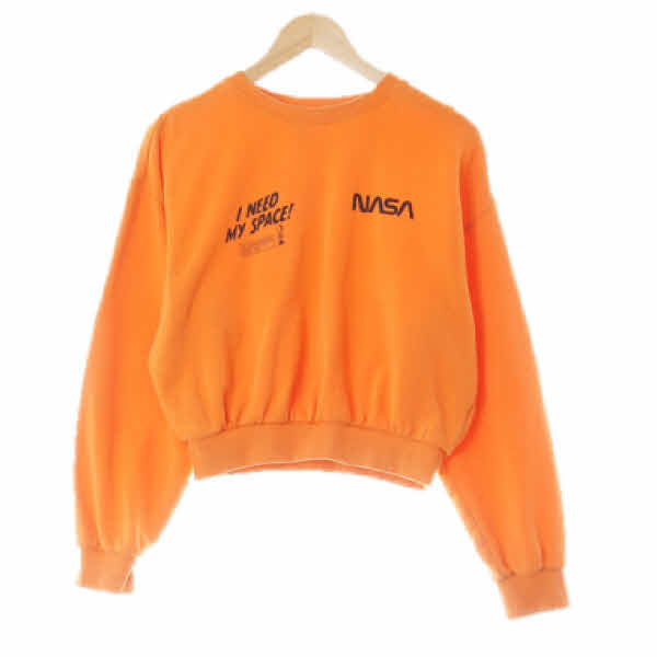 h&m 오렌지 면혼방 크롭나사맨투맨