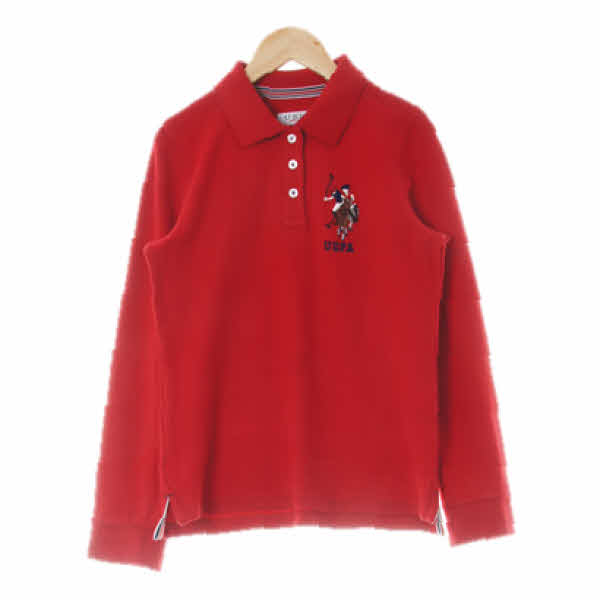 uspa 레드 면 자수긴소매카라티