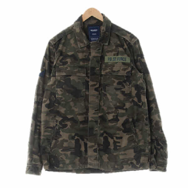 pull&bear 카키 카모플라쥬 면 히든버튼야상재킷