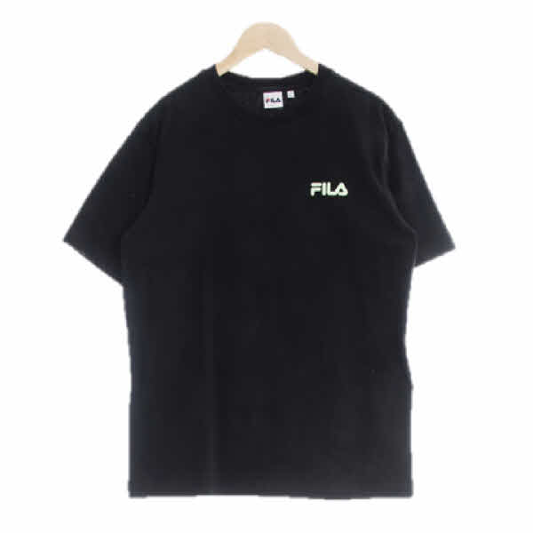 필라 블랙 면 스몰로고라운드넥반팔티