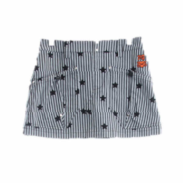 파리게이츠 스노위섀도우블루블랙 스트라이프별패턴 면혼방 빅포켓골프미니스커트