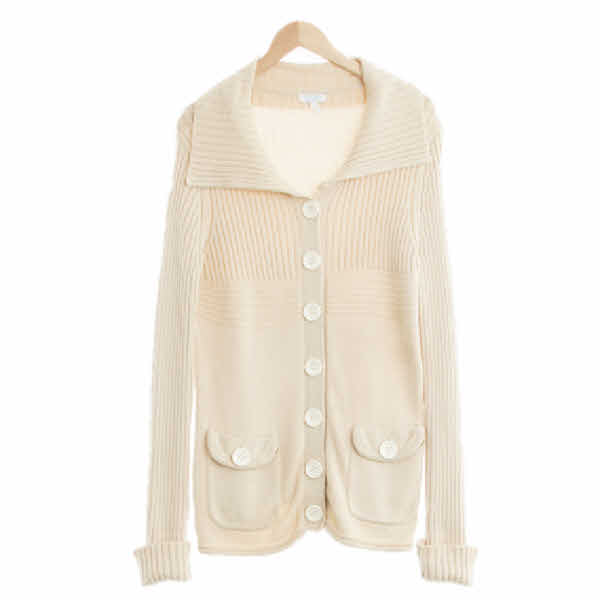에스까다스포츠 아이보리 와이드빅카라롱가디건