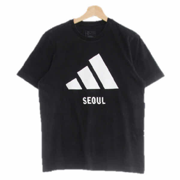 아디다스 블랙 면 서울빅로고슬림핏라운드반팔티