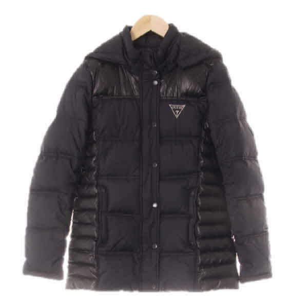 Guess 블랙 덕다운 유광배색로고패딩점퍼