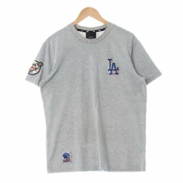 MLB 그레이 면혼방 LA패치크루넥반팔티
