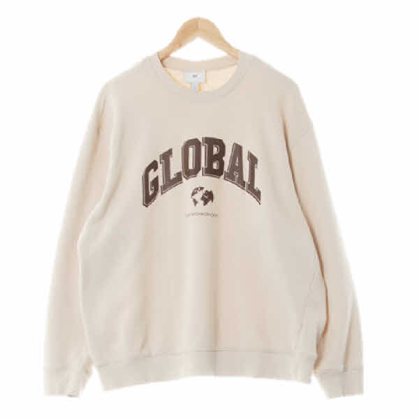 h&m 린넨베이지 프린팅 면 글로벌맨투맨