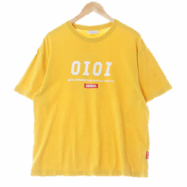 oioi 옐로우 프린팅 면 빅로고크루넥반팔티