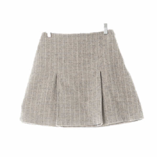 mixxo 베이지 체크 울혼방 플리츠모직미니스커트