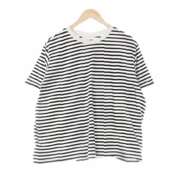 h&m 화이트블랙 스트라이프 면 와이드핏라운드반팔티