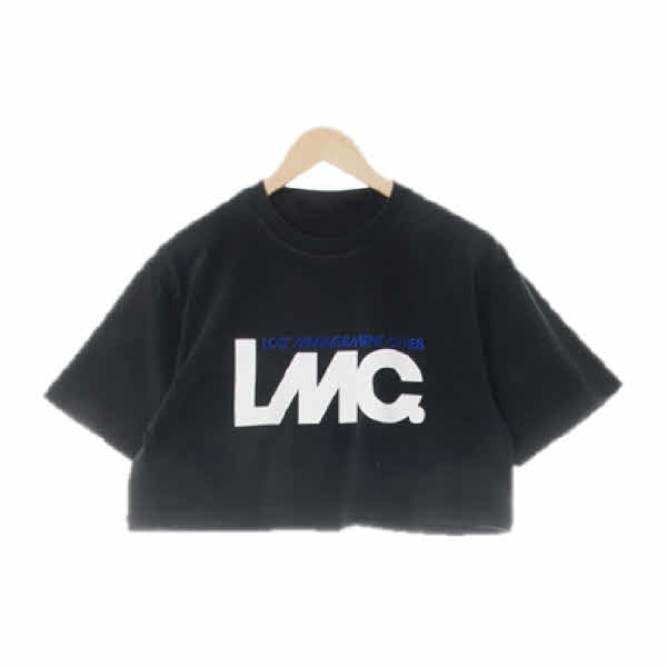 lmc 블랙 면혼방 크롭크루넥루즈핏반팔티 