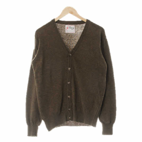 EAST HARBOUR SURPLUS 카키 울혼방 보카시브이넥가디건