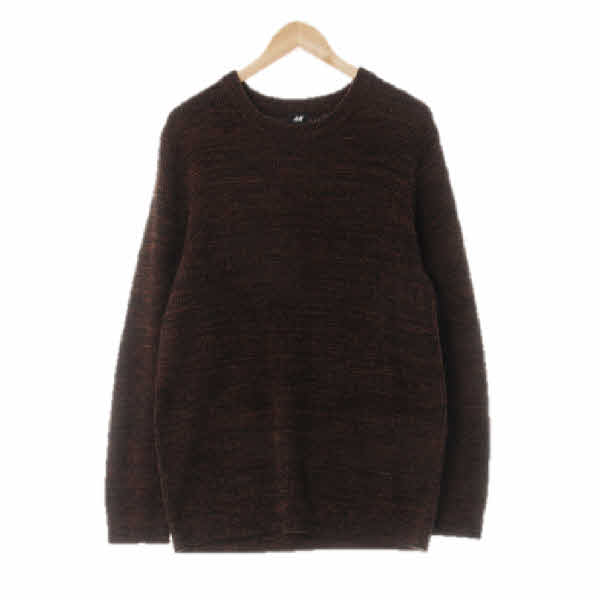 h&m 카멜브라운블랙 체크 면혼방 라운드니트