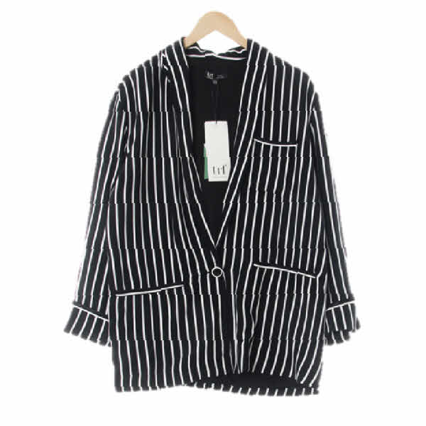 자라 블랙 스트라이프 비스코스 원버튼오버핏자켓