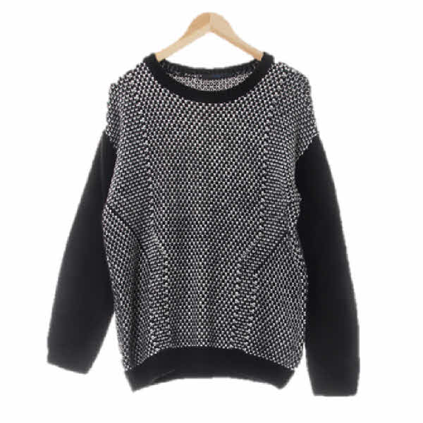 chatelaine 블랙 울혼방 크루넥배색니트