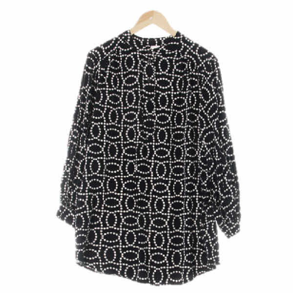 h&m 블랙 도트사슬스퀘어패턴 비스코스 헨리넥원피스