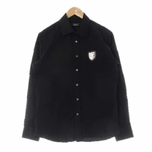philippplein 블랙 면혼방 패치로고긴팔셔츠 
