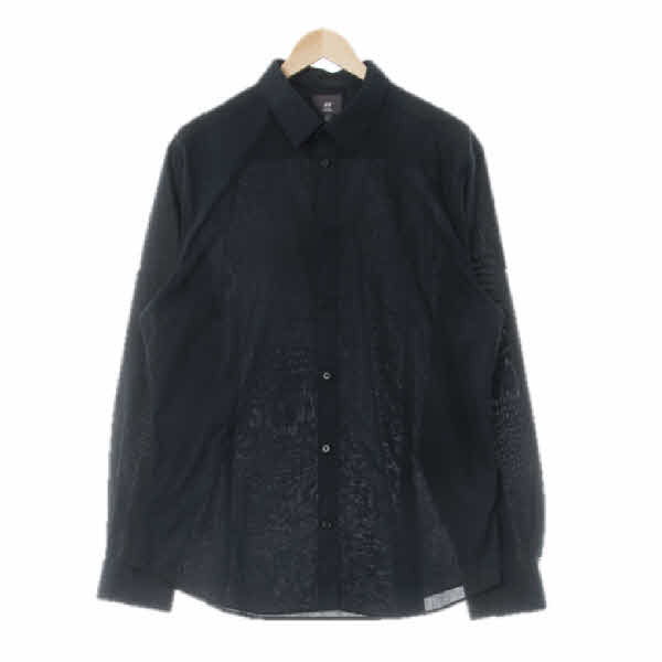 h&m 블랙 면혼방 슬림핏긴팔셔츠