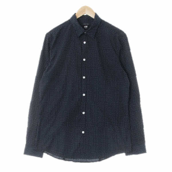 h&m 네이비 스몰도트 면혼방 슬림핏긴팔셔츠