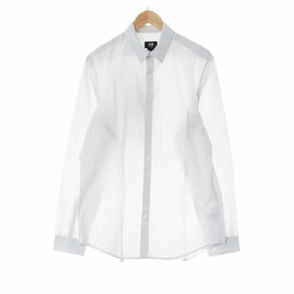 h&m 화이트 도트 면혼방 이지아이론셔츠