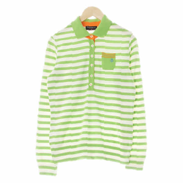 munsingwear 연두아이보리 스트라이프 면혼방 니트포켓카라긴팔티