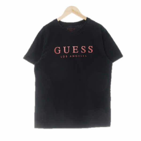 Guess 블랙 면 양각빅로고반팔티셔츠