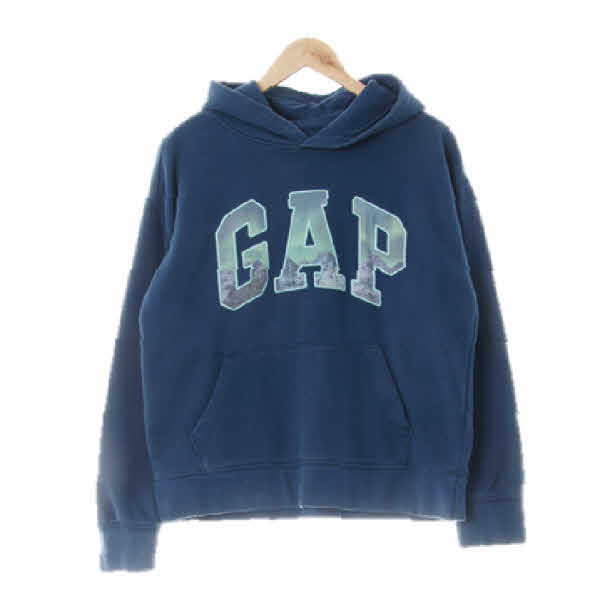 gap 블루 면혼방 오로라패치로고후드티
