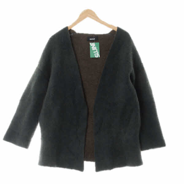 dkny 다크그린 울혼방 보카시라쿤배색오픈형가디건